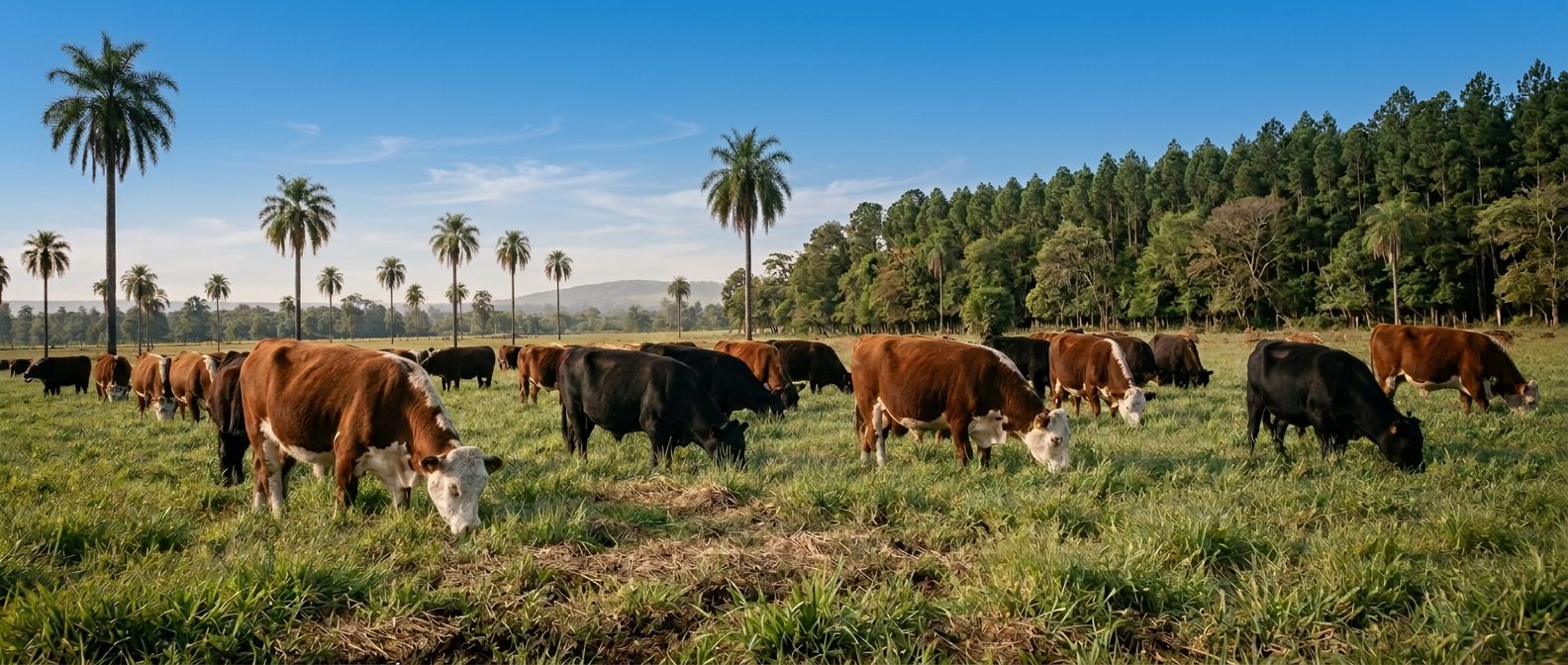 Cattle grazing on farmland in Paraguay